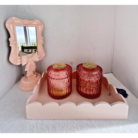 Blush Pink Vanity Tray Scalloped Edge 12"L x 8"W Makeup Organizer Dresser Pretty - Picture 10 of 11
